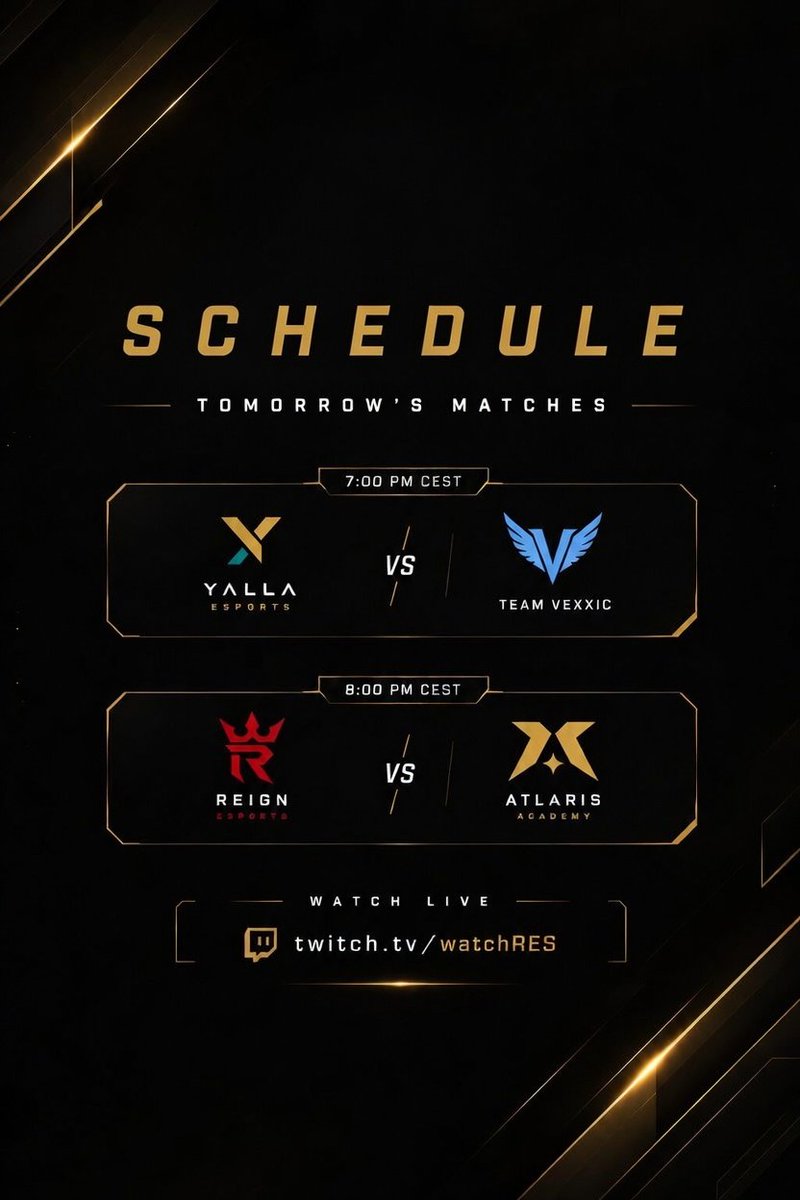 RESValorant's tweet photo. RES Season 1 day one begins Tomorrow! Matches will be streamed on twitch at https://t.co/tLwOvY8Sq4 https://t.co/RHQnQeMFze
