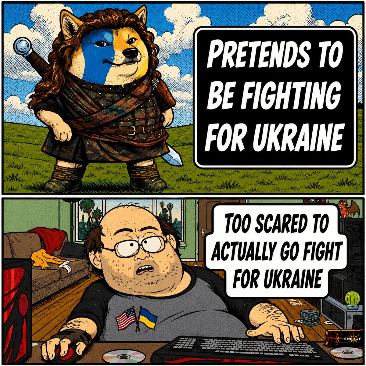MajinScorpius's tweet photo. @scousegirl128 @ZelenskyyUa ''I’m British but I support Ukraine.''

Nah, Ukrainian piggy. By insulting others online as pro-Russian just because they aren't as dumb as you, you definitely aren't supporting Ukraine. If you want to support Ukraine, you have to go to the front. 🤡 https://t.co/1cHrUeAz3G