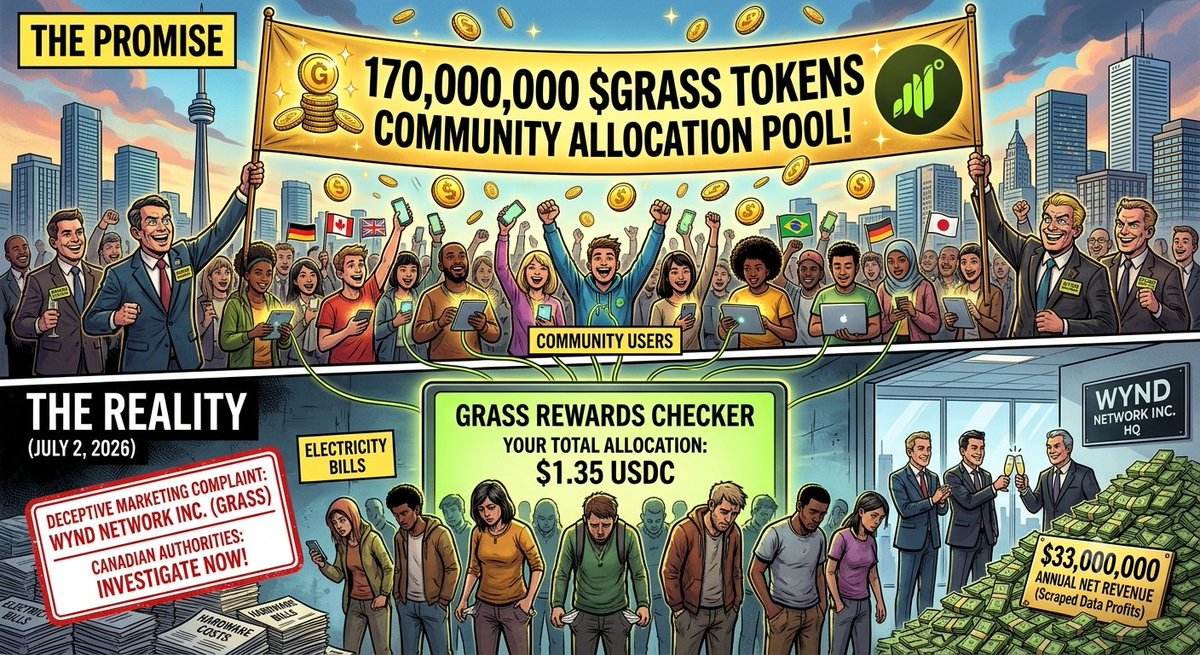 Abdullahxog's tweet photo. @grass Calling all 8.500.000 Grass miners! Wynd Network Inc. (Toronto, Canada) exploited our hardware &amp; electricity under false pretenses. We are launching a massive reporting campaign to Canadian authorities! 🇨🇦CC:
@CanAntiFraud
@CompBureau
@grassfdn
@grass 
Scam Scam Scam Scam Scam https://t.co/h2DV7UWIfW