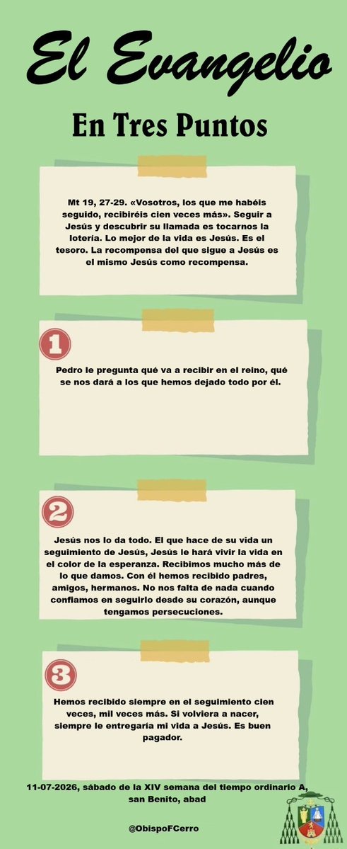 Obispofcerro's tweet photo. El Evangelio en Tres Puntos. 11-07-2026 https://t.co/10zhWcMOm7