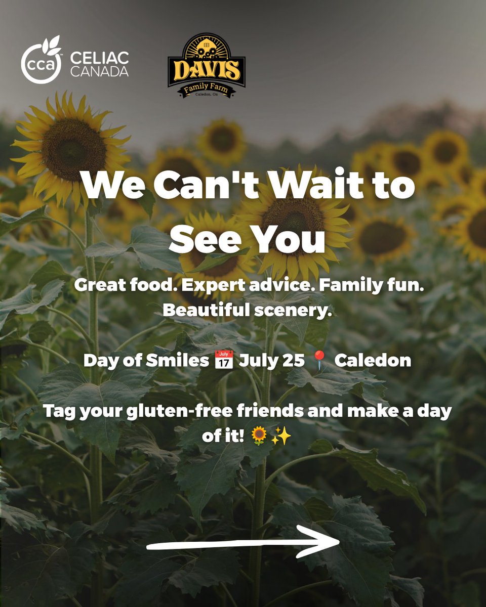 CCAceliac's tweet photo. Looking for the perfect summer day out? 🌻

Join us at Celiac Canada's Day of Smiles on July 25 in Caledon!

Buy tickets now: https://t.co/lDkoGxmJkh

#CeliacCanada #DayOfSmiles #GlutenFreeLiving #CeliacDisease #GlutenFreeOntario #SunflowerSeason #CaledonEvents https://t.co/ezYhYXtmH4