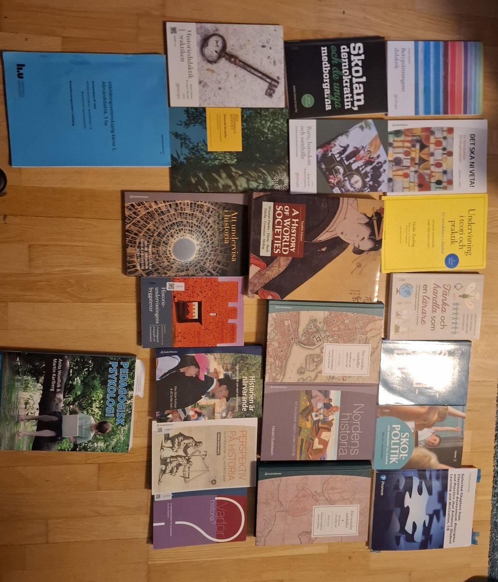 HagstromDavid's tweet photo. @AnnaEriksson02 @BrunduChristian Jag har läst två terminer av ämneslärarprogrammet med historia som förstaämne och detta (plus fyra kompendier som jag slängt) är vad jag haft som kurslitteratur hittills https://t.co/cXTVaSAiry