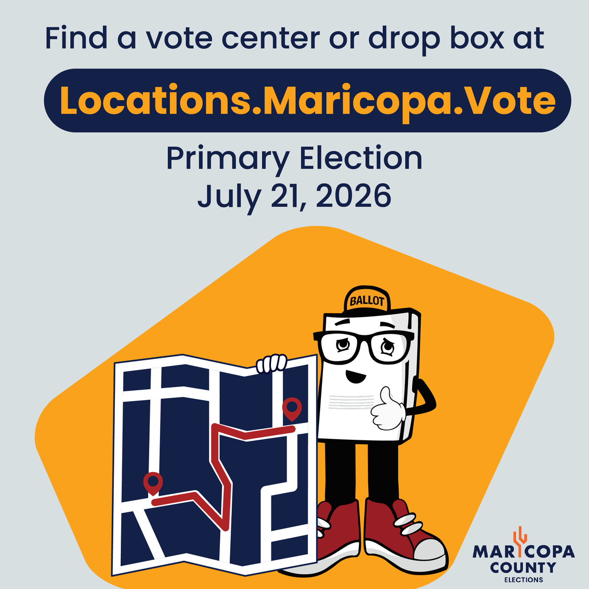 MaricopaVote's tweet photo. Make a plan before you vote! Visit https://t.co/W3MsThK5Va to find your nearest Vote Center, check wait times, and hours of operation.

¡Haz un plan antes de votar! Visita https://t.co/JexJ4D5R5H para encontrar tu Centro de Votación más cercano, consultar los tiempos de espera en vivo y los horarios de atención.