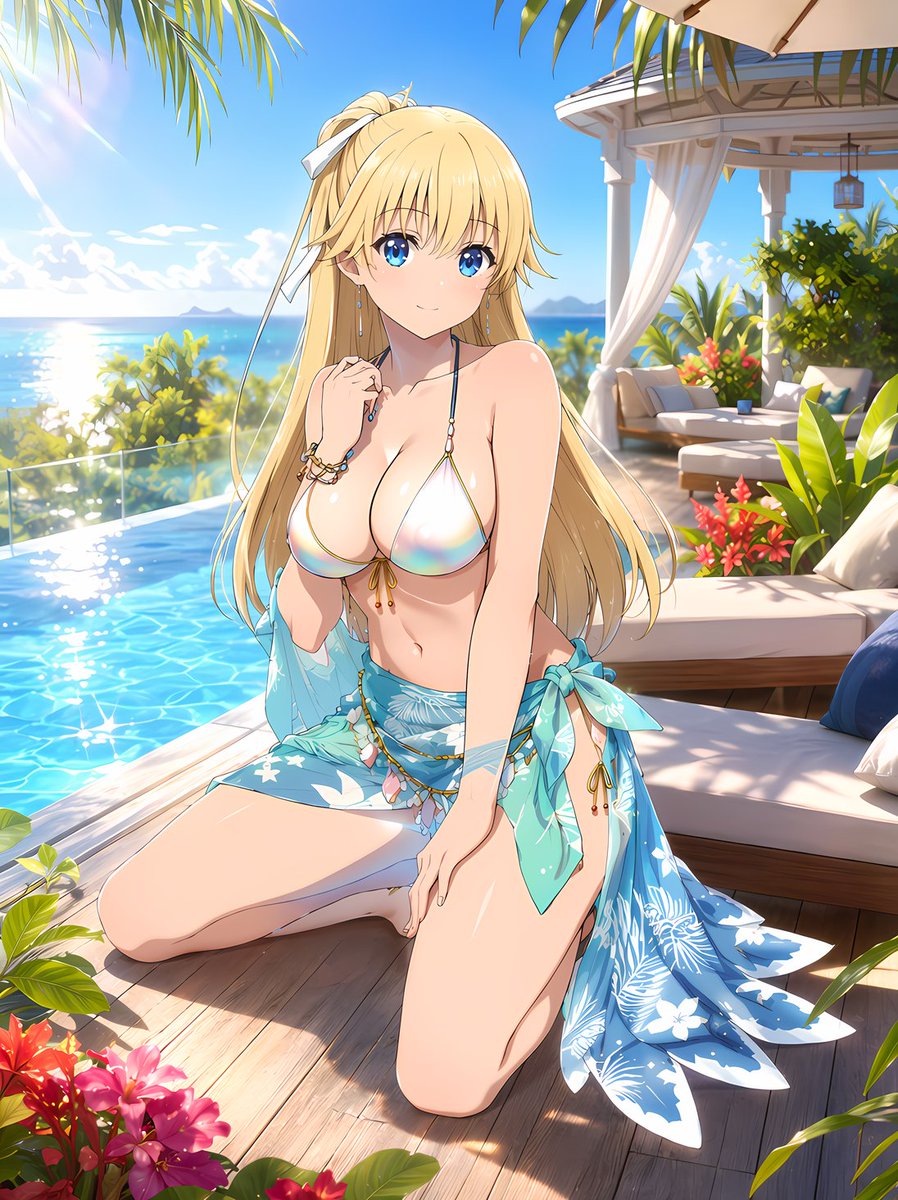 AURAs_Secret's tweet photo. 【本垢で見送りシリーズ🌴✨】

本日は『ようこそ実力至上主義の教室へ』より、
**七瀬翼（水着ver.）**のファンアートをお届けします☀️
海を一望できるラグジュアリーリゾートホテルを舞台に、夏の開放感と爽やかな空気をイメージして制作しました🏖️✨

4枚それぞれ違う表情や仕草で、七瀬の明るく優しい雰囲気を感じていただけたら嬉しいです😊💙

皆さんは今回の4枚の中で、**一番お気に入りのシーンはどれですか？**🌺✨

SFW anime-style AI fanart. No nudity, No suggestive intent, Healthy for all ages,

#ようこそ実力至上主義の教室へ
#七瀬翼 #よう実 #ファンアート
#水着ファンアート #AIイラスト
#本垢で見送りシリーズ