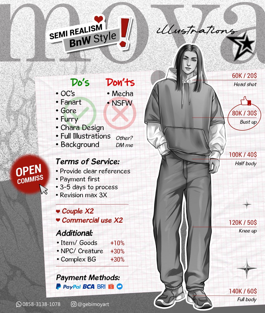 GebiMoya's tweet photo. #WTS #WTP

Moya Illustrations
✨// OPEN COMMISSION //✨

❗️Type : Bnw Style (Black and White)
♦️Semi Realism

More details &amp; check waitlist on Carrd⬇️
https://t.co/w6vOWpYM3K

Dm for question details n interest🫶
Thx~ https://t.co/9nGlqinwfw
