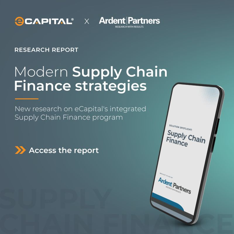 eCapitalCorp's tweet photo. Supply Chain Finance is becoming a strategic tool for improving cash flow, strengthening supplier relationships, and building more resilient supply chains.

In its latest Solution Spotlight, Ardent Partners examines our integrated Supply Chain Finance platform, highlighting how technology, funding flexibility, and supplier enablement come together to help organizations navigate today’s evolving working capital landscape.

Discover why a modern, integrated approach to Supply Chain Finance is helping businesses unlock greater value across their supply chains. Read the Solution Spotlight here https://t.co/qFLgf7A33f

#SupplyChainFinance #SolutionSpotlight #FinancingSolutions #Technology