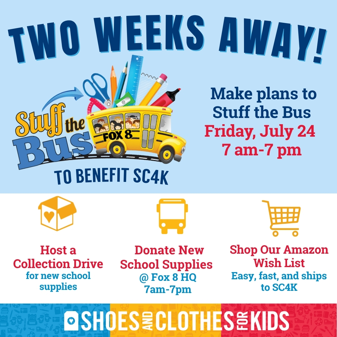 SC4K's tweet photo. 🚌📚It's hard to believe the annual @Fox8News Stuff the Bus event is TWO WEEKS from TODAY!
Mark your Calendars for Friday, July 24!
Ways to help:
🎒 Host a collection drive
🛍️ Shop our Amazon Wish List
📦 Drop off supplies at the bus at Fox 8
Let's help get kids #readytolearn https://t.co/WscW9wIVi6