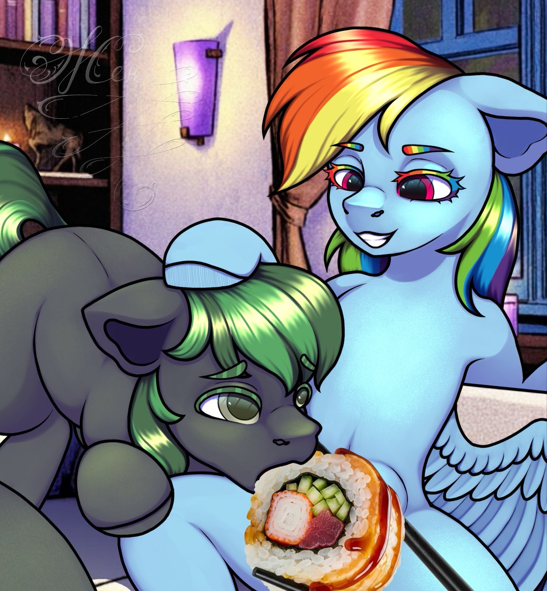 Prosta16Jenka's tweet photo. 🍣Dash helps you enjoy a delicious sushi roll🍣
I post my NSFW work here – https://t.co/1WkDfu1WXL
#beautiful  #generation #horny #mare #mlp #mlpfanart #pony #stallion  #brony #ponycommissions #mlpcommissions #mlpnsfw #nsfwpony #Rainbow #Dash #Client #futanaari #futa https://t.co/4CjqKgLE82