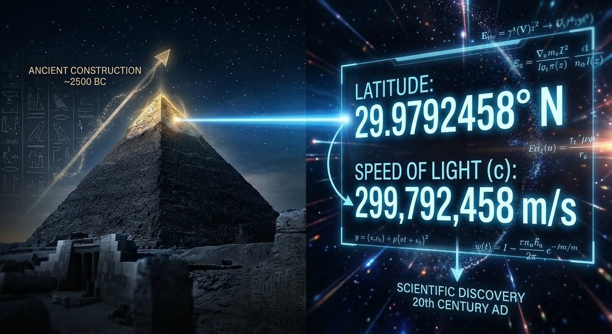 Victory__Elias's tweet photo. What if the most famous monument on Earth holds a cosmic secret hidden in plain sight?

​The coordinates of the Great Pyramid of Giza aren't just random numbers on a map. They match something that shouldn't have been discovered until thousands of years later.

​Let’s look at the numbers in the comments👇🧵