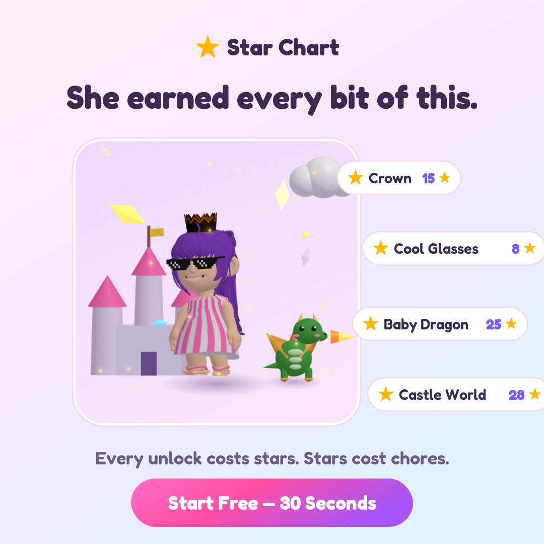 JashariAri's tweet photo. Paper chore charts do not give kids much reason to come back.

Star Chart does: task done, star lands, next reward gets closer.

Parents choose tasks and approve rewards.

Free. No ads. No loot boxes.

https://t.co/WTqGIX14MZ

#BuildInPublic #ProductBuilder https://t.co/bWHcFwFKQJ