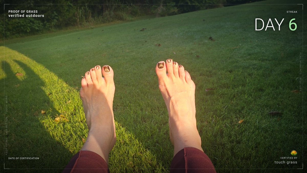 ToezOGToeken's tweet photo. small habit. big compound. YAY ITS FRIDAY 

Day 6 · proof of grass 🌿

$TOUCHGRASS #TouchGrass #ProofOfGrass
@XTouchGrass · https://t.co/zxKM1JXZSU https://t.co/dpE4cQ0Fyl