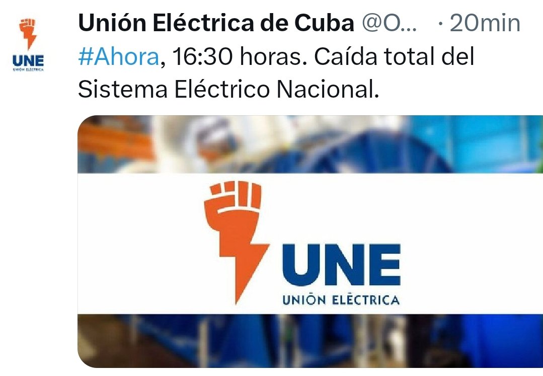 BYuniaky's tweet photo. En marcha protocolos para restablecer el Sistema Eléctrico Nacional luego de haber ocurrido una nueva desconexión total.

#CubaNoSeRinde https://t.co/nbSnp7gySw
