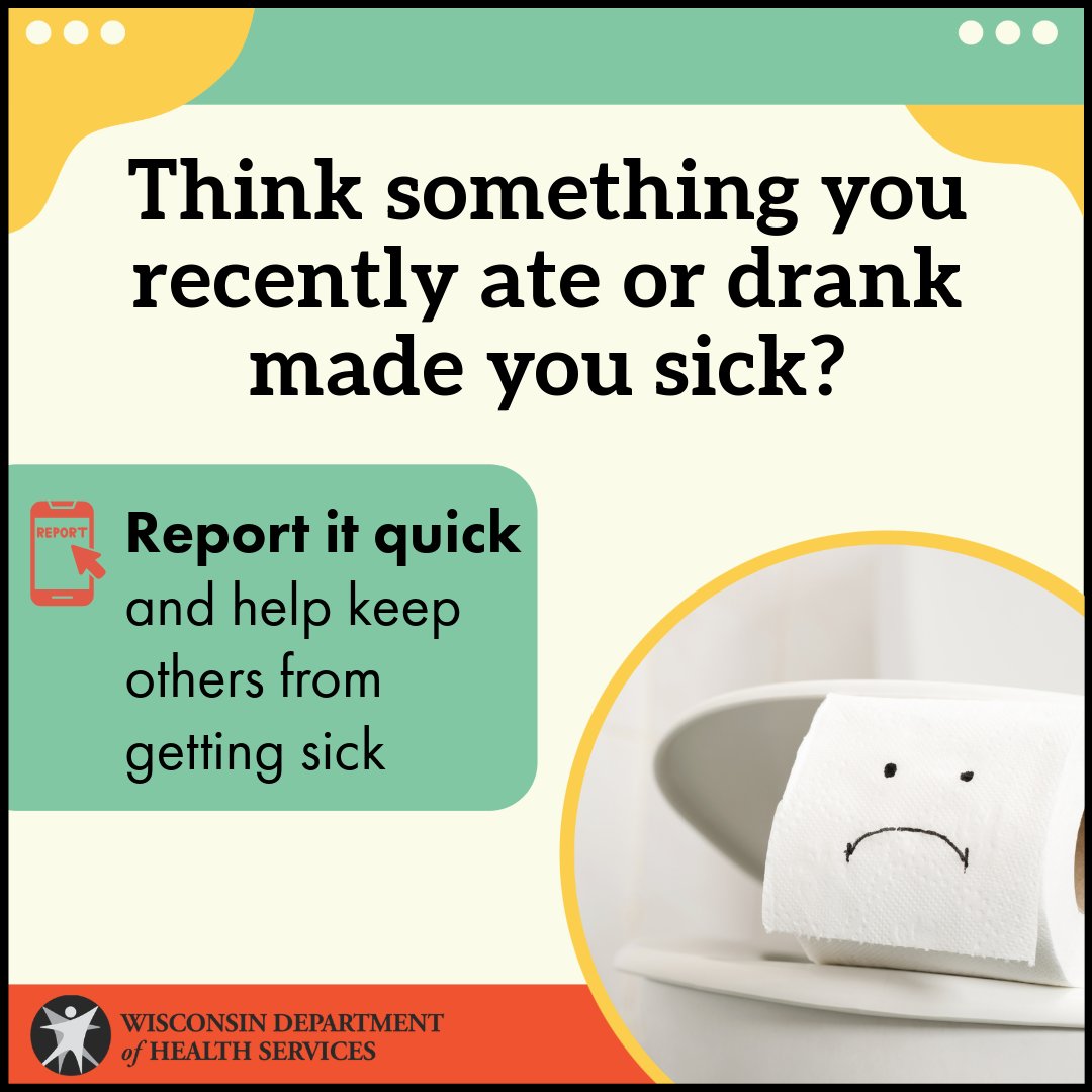 DHSWI's tweet photo. If you recently became sick with symptoms like vomiting and diarrhea – tell us what you’re experiencing, where you’ve been, and what you ate. 
➡ Learn more, report your illness, and keep others from getting sick: https://t.co/4GSWQk5iMU #FeelingSickReportItQuick https://t.co/9dNWMZxU0U