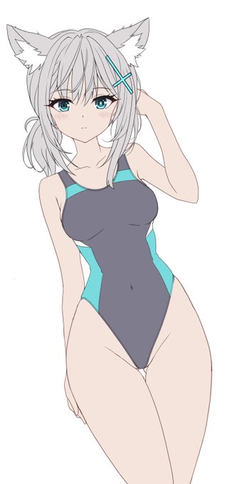 前回不評だった水着シロコの絵を大幅にリメイク中! どうだー! 前と違って今回は大分似てるハズです! #ブルーアーカイブ
