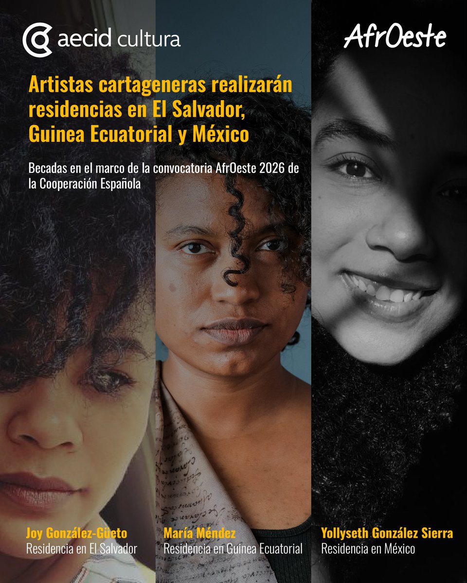 CFCECartagena's tweet photo. 3 artistas cartageneras fueron ganadoras de la convocatoria AfrOeste 2026. Conócelas a ellas y sus propuestas artísticas.

📌 Esta convocatoria es organizada por la Red AfrOeste, integrada por los Centros Culturales de España y el @CFCECartagena.

🧵👇 https://t.co/6Y3a8K7ohP