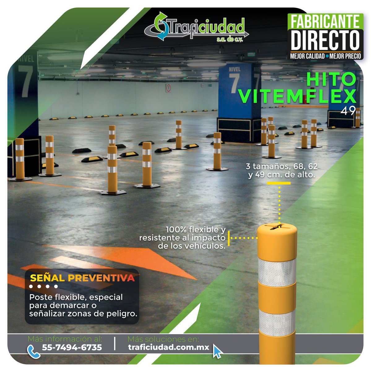 traficiudad's tweet photo. El Hito Vitemflex 49 es un poste flexible de señalización vial que ofrece máxima seguridad, visibilidad y resistencia, ideal para delimitar accesos, #estacionamientos y zonas de tránsito urbano. #Municipios #SeguridadVial #obraspublicas #Resistente #Delimita https://t.co/ewBdGNfLUs
