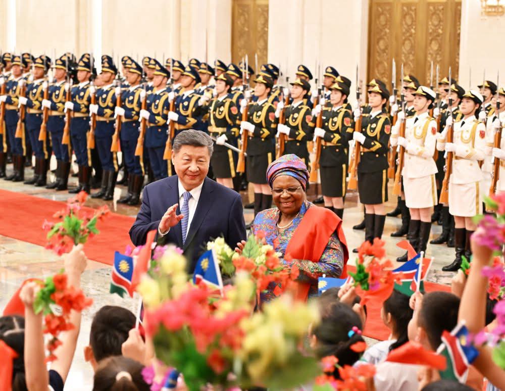 cecild84's tweet photo. President #XiJinping held a welcome ceremony in Beijing on Friday for #Namibian President Netumbo Nandi-Ndaitwah, who is on a state visit to #China. #XiDiplomacy https://t.co/nIIhziitF1