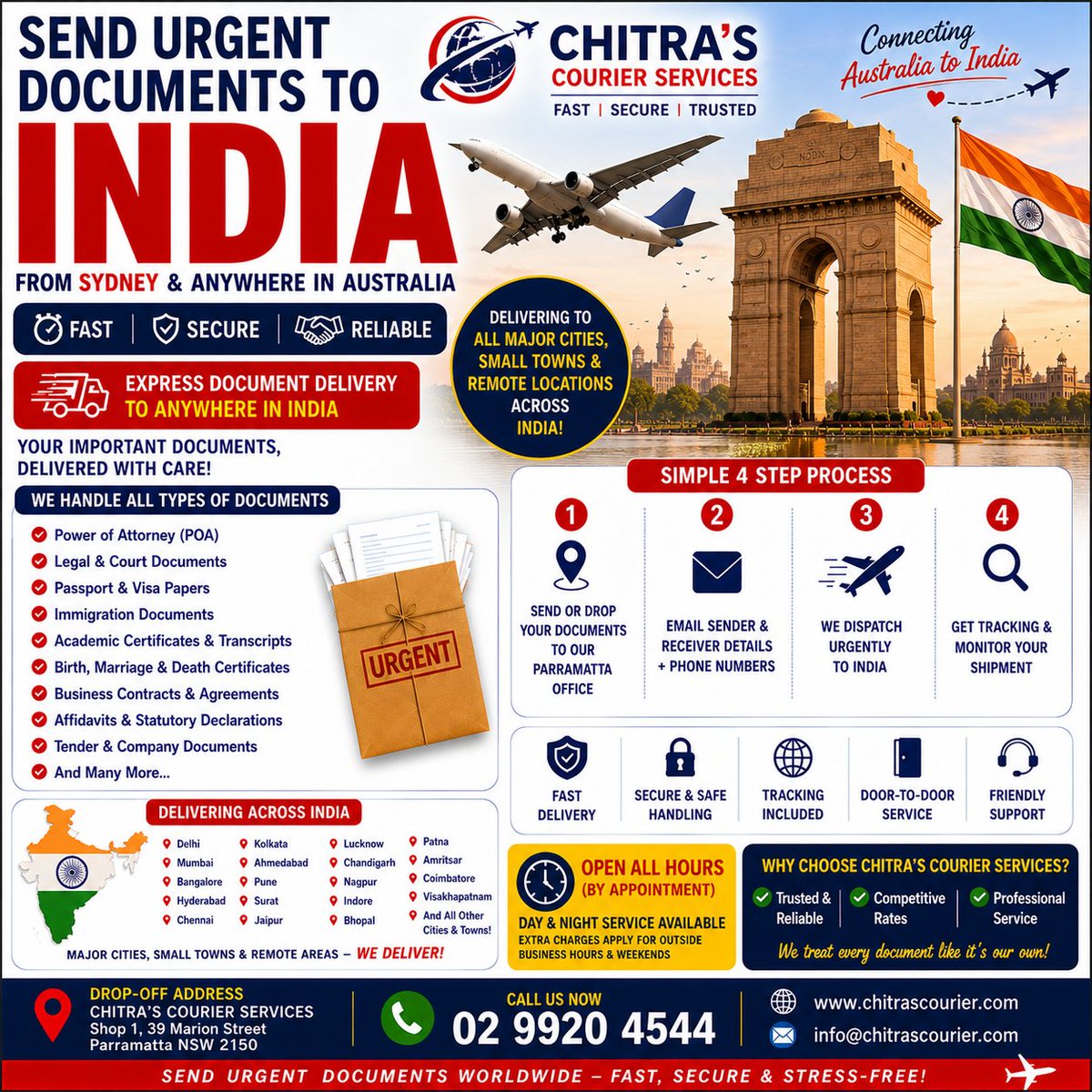 ChitrasCourier's tweet photo. Book today for urgent document courier services from Sydney to Bangalore, Hyderabad, Visakhapatnam, Vijayawada and anywhere across South India
Powered by Chitra's Courier Services — trusted for over a decade in sending urgent documents from Sydney to India and over 200+ countries https://t.co/pAa3KsC7St