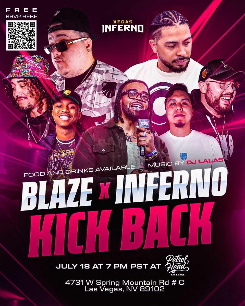 InfernoCulture's tweet photo. It’s going down Champs weekend!!! We’ve teamed up with @GuyBlaze to throw a kick back at Petrol Head !! 

RSVP LINK IN BIO: First Come First Serve! 
🗓️ July 18th at 7:00pm
📍 4731 W Spring Mountain Rd #C , Las Vegas NV 89102

Food, & Drinks Available 🍻🍔
Music provided by @DJ_LALAS 🎶