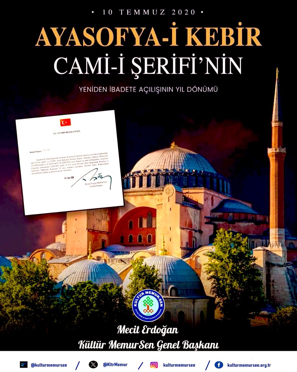 meciterdogan55's tweet photo. 🔴 “Geceler vardır; dirilişe gebedir. Fecr olur. Şehr-i İstanbul feth olunur. Bir çağ kapanır. Bir çağ açılır”

İstanbul'un Fethinin sembolü, ecdadımız Ulu Hakan Fatih Sultan Mehmet Han’ın vasiyeti ve emaneti Ayasofya-i Kebir Cami-i Şerîfi’nin 86 yıl sonra tekrar ibadete açılmasının 6.yıl dönümünde bizlere bu günleri görmeyi nasip eden Rabbimize hamdolsun, 86 yıllık hasreti sona erdiren Cumhurbaşkanımız Sn.Recep Tayyip Erdoğan ve tüm emeği geçenlerden Allah razı olsun.
#AyasofyaCami 🇹🇷 #10Temmuz2020

@RTErdogan @tcbestepe