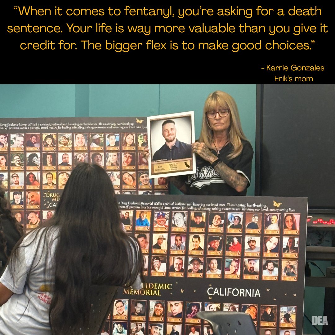 DEASANDIEGODiv's tweet photo. Angel mom, Karrie, speaks to students @STAR_PAL about her son Erik who died from a #fentanyl poisoning. She spoke about how important their lives are how much they matter. Students received keyrings with naloxone and a disposable CPR mask. @DEAHQ @TheJusticeDept #FentanylFree https://t.co/qwuTNzohXS