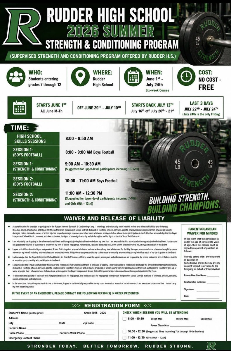 RudderFootball's tweet photo. BREAK IS OVER... Hope it was a good one, S&amp;C Camp resumes Monday July 13th..... Be sure to be 15 mins early https://t.co/K2AnpFuf0d