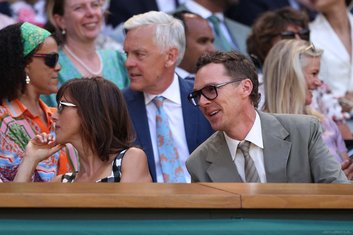 cumberbatchcom's tweet photo. [GALLERY UPDATE] Benedict Cumberbatch and Sophie Hunter attending day nine of the 2026 Wimbledon Tennis Championships (07.07)

https://t.co/G1wJYXDmeo https://t.co/dCqg4gAAE5
