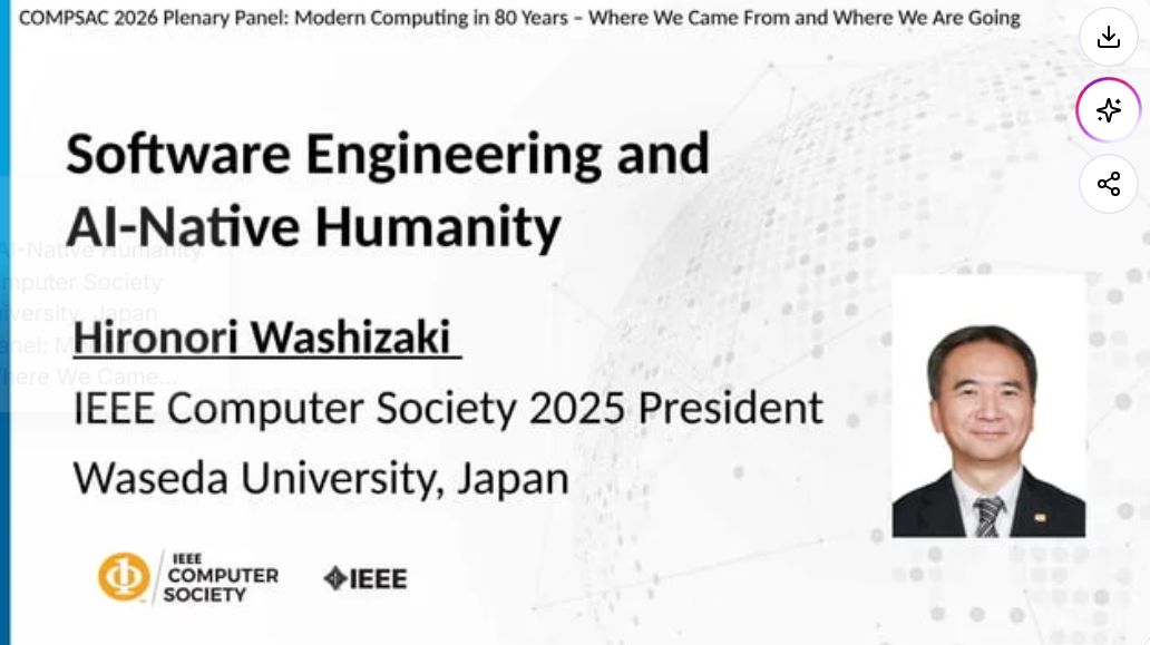Hiro_Washi's tweet photo. At IEEE #COMPSAC 2026, I was honored to join the plenary panel celebrating modern computing over the past 80 Years. I presented my position titled “Software Engineering and AI-native Humanity” to envision the future of SE and AI-native engineering, community, and humanity. Thank you for coming to the session. Such a great discussion!
Slides: https://t.co/GxEiQiM9dH