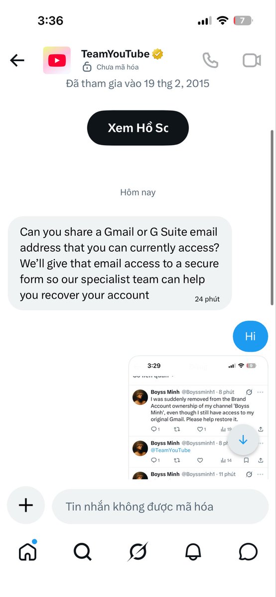 Boyssminh1's tweet photo. @TeamYouTube @shiva08bk Please send me a message. You said you'd help me, but I haven't received a reply to my messages. @TeamYouTube https://t.co/4b2zJKlRMO