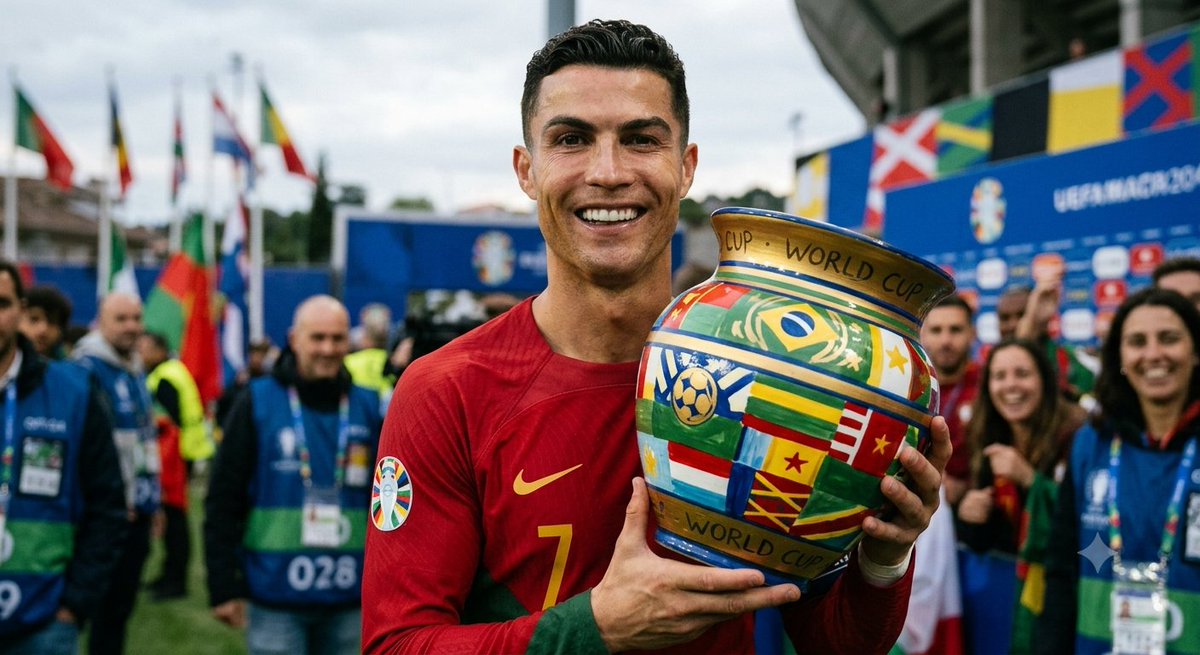 ChutobFoster's tweet photo. I have ordered World Cup trophy for Ronaldo from Temu so he can have a feel of it before he retires🤣🤣. #worldcup #ronaldo #trophy https://t.co/wocfGzS7xN