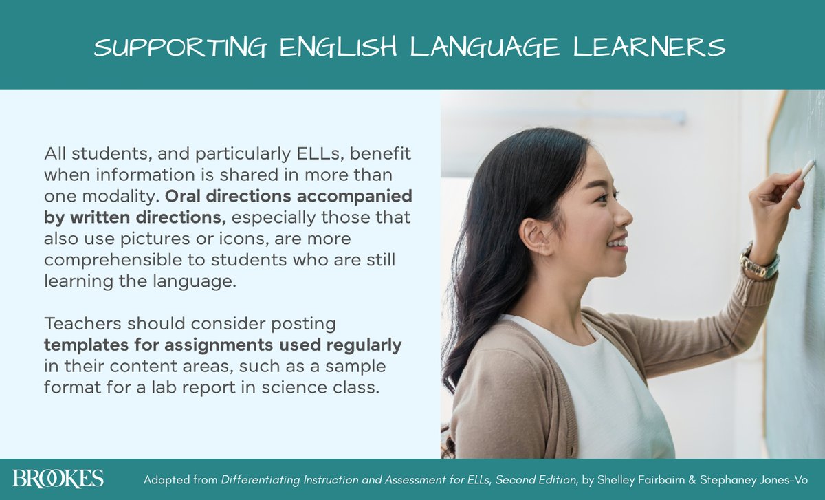 BrookesPubCo's tweet photo. Sharing information in more than one way is helpful for all students–particularly #EnglishLanguageLearners. (Discover more tips for effectively teaching #ELLs in this book: https://t.co/Iy4XVH6UO4) #DLLs #BilingualKids #BilingualEducation #DualLanguageLearners https://t.co/FRd8O8t4M5