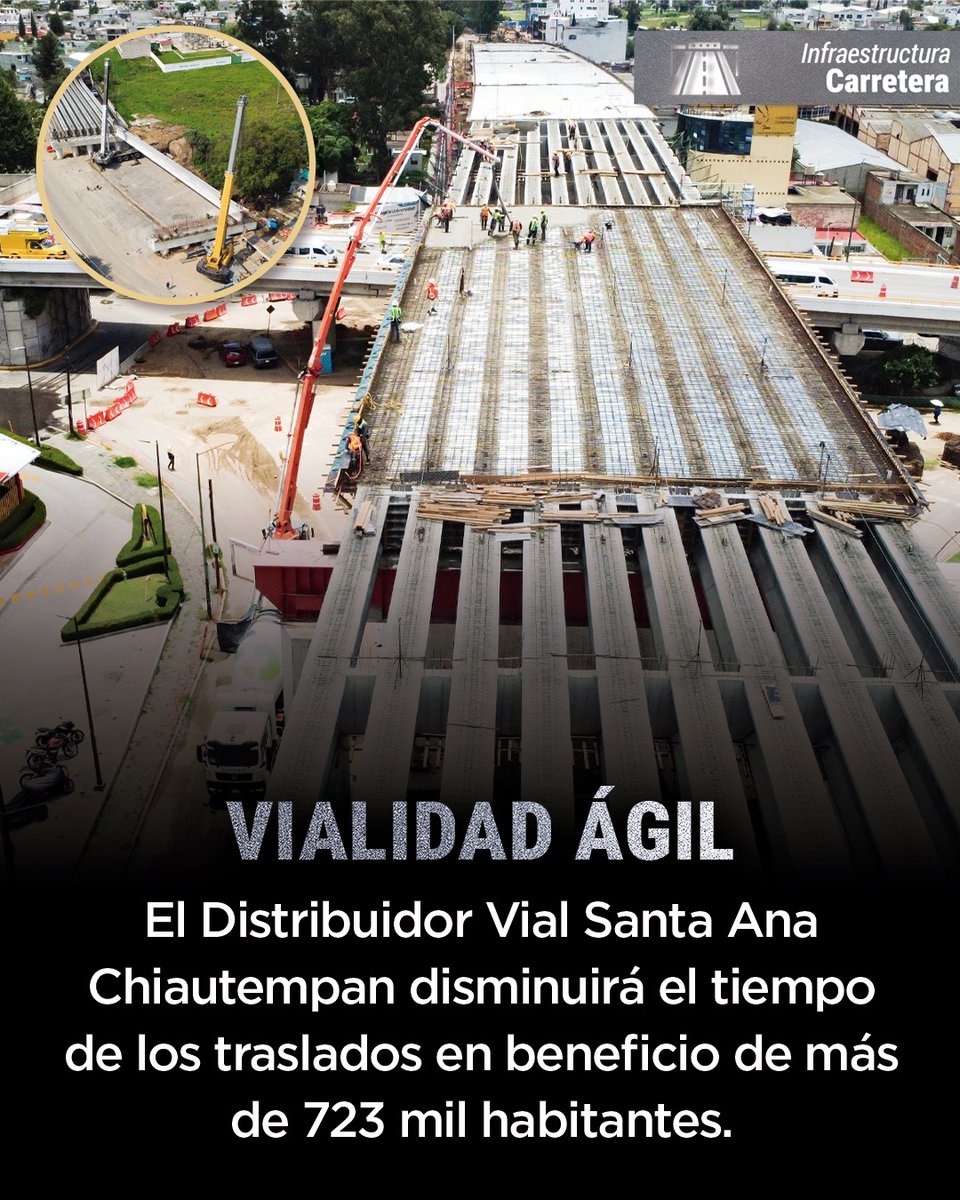 SICTmx's tweet photo. Avanza la construcción del distribuidor vial Santa Ana Chiautempan 🛣️✨

Esta importante obra de 1.2 km contará con 4 carriles y conectará con la Carretera México 11 en beneficio de más de 192 mil habitantes. https://t.co/8ZX7HcpVaP