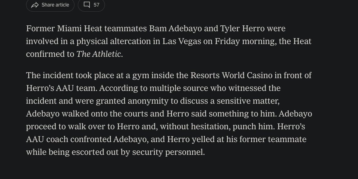 big_business_'s tweet photo. Details of the Bam Adebayo vs Tyler Herro fight 

“According to multiple source who witnessed the incident and were granted anonymity, Adebayo walked onto the courts and Herro said something to him. Adebayo proceed to walk over to Herro and punch him without hesitation. Herro’s AAU coach confrontted Adebayo and Herro yelled at his former teammate while being escored out by security personnel.”