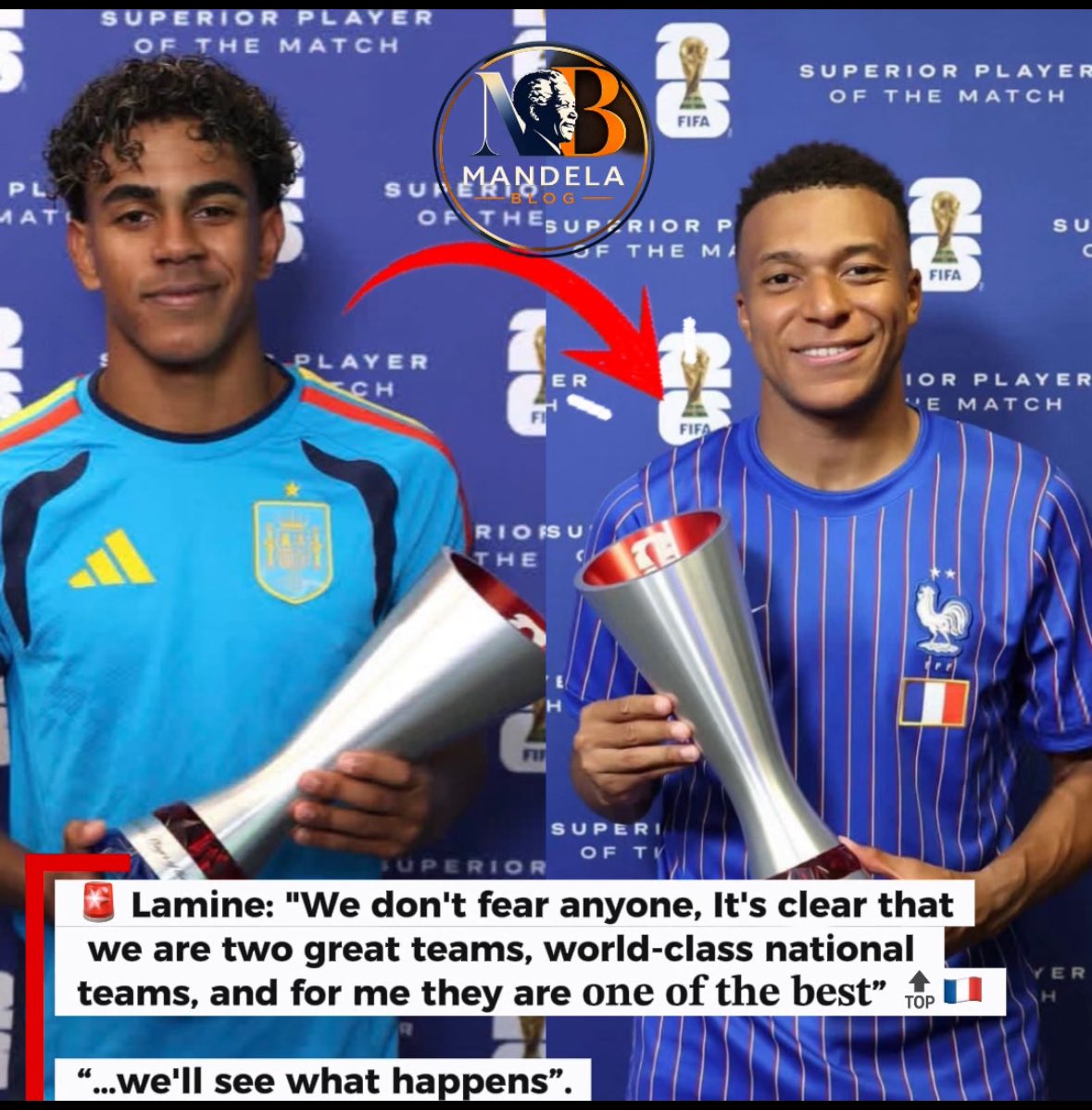 DavidAdombxil's tweet photo. 🚨 Lamine: "We don't fear anyone, It's clear that we are two great teams, world-class national teams, and for me they are 𝐨𝐧𝐞 𝐨𝐟 𝐭𝐡𝐞 𝐛𝐞𝐬𝐭” 🔝🇫🇷

“…we'll see what happens”. https://t.co/QP0n5XzOTo