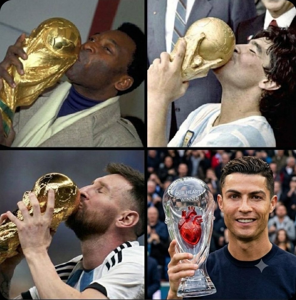 Nasir8810's tweet photo. @danielwidi26 @Cristiano @selecaoportugal 3 legends, 3 World Cups. 1 legend, the unwavering love of millions. A World Cup is won by goals. A world's heart is won by spirit. The choice is clear. 🏆❤️ #CristianoRonaldo #RonaldoIsTheGOAT #TrueLegend #HeartWinner #Morethenthegame https://t.co/dvF5aXtl9I
