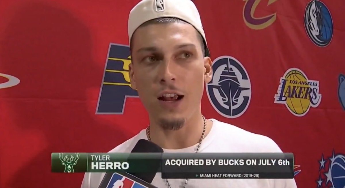 BucksRealm's tweet photo. Not a single blemish on Hometown Herro’s face a day after taking a punch from 83-point man over comments made on social media, by the way…

I’m officially all aboard the Tyler Herro in Milwaukee train. #BamHitsLikeAToddler https://t.co/mjWGbVmYzl