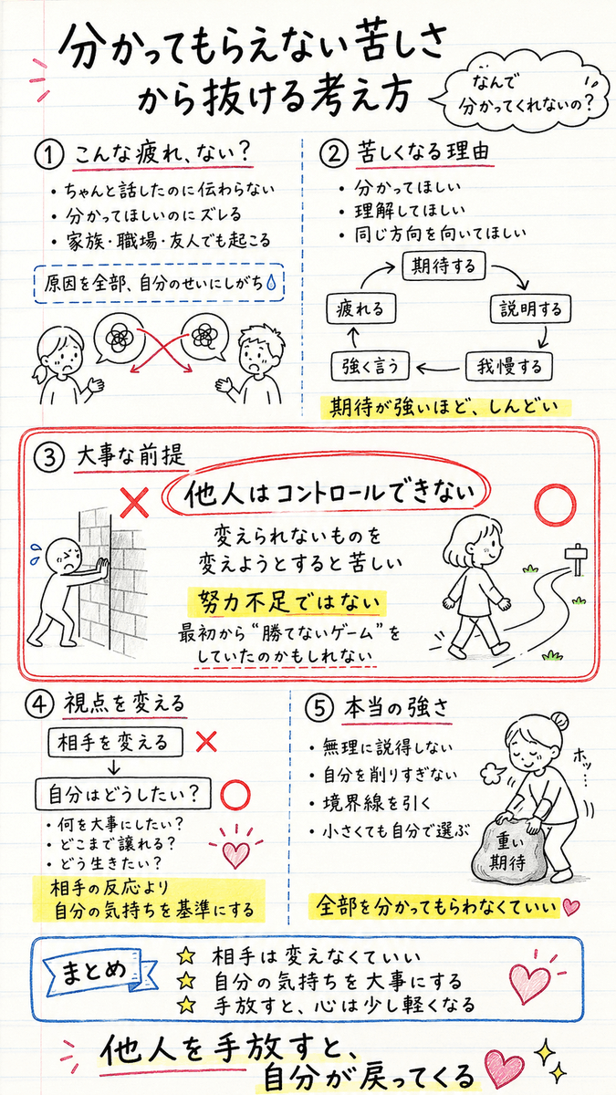 coh_enzyme's tweet photo. 人間関係で疲れやすい人へ。

覚えておきたいのは、
「他人はコントロールできない」という前提。

変えられない相手ではなく、
自分がどう在りたいかに目を向けると、心は少し軽くなります。

#メンタルケア #考え方 https://t.co/o4EY25OqKy