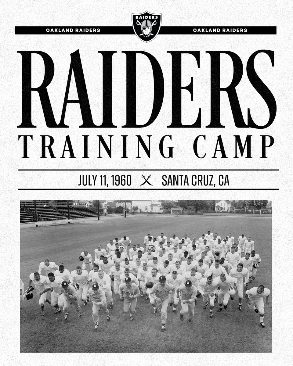 Raiders's tweet photo. The Raiders are coming to town

On this day in 1960, the Raiders reported to training camp for the first time in Santa Cruz, CA

📰 https://t.co/yvohtqOSvz | Training Camp 2026 info coming soon... https://t.co/EIuiGhDIt0
