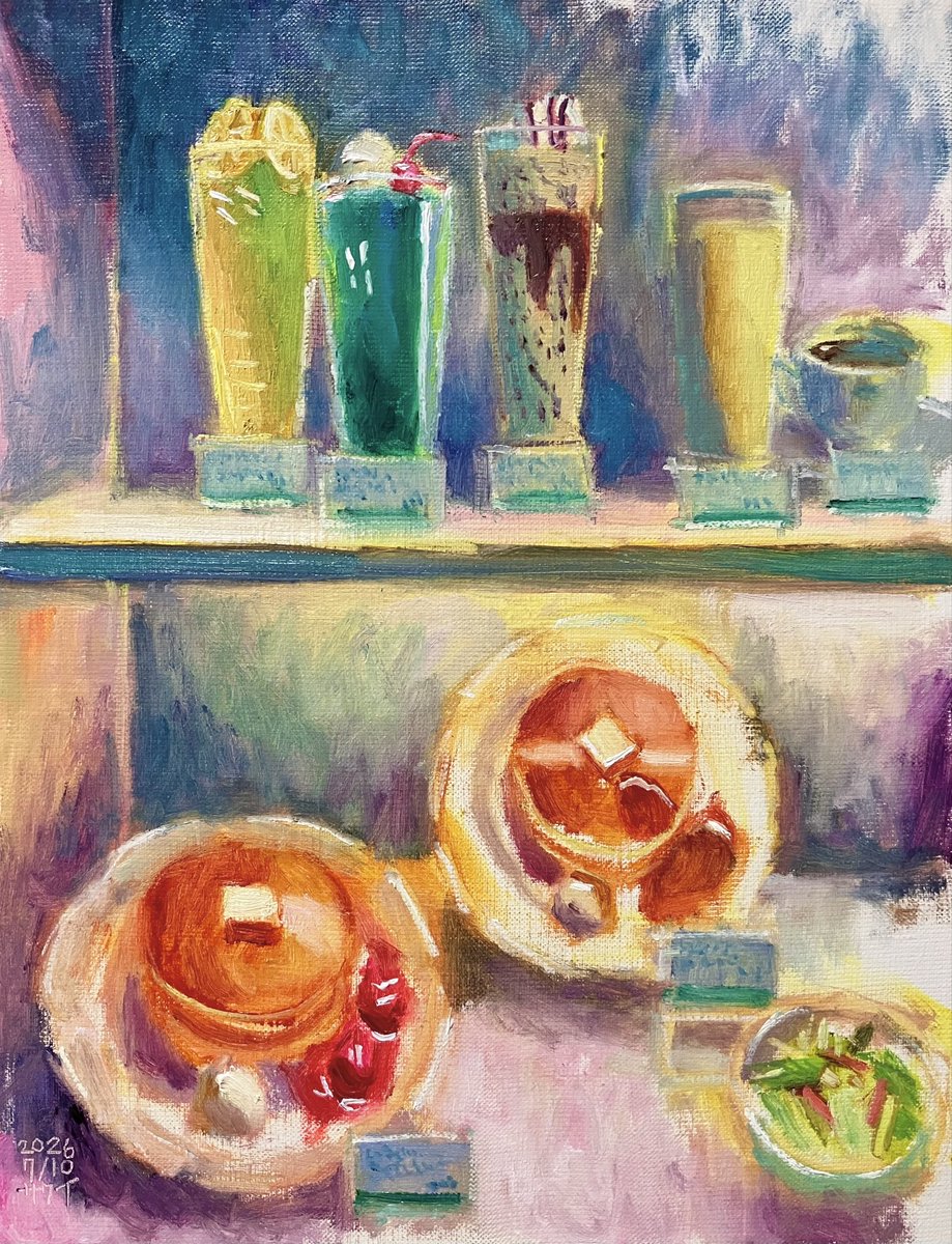 油彩画 胸像と果物 食品サンプル」 2026年 F6（41cm×31.8cm） 油彩、キャンバス