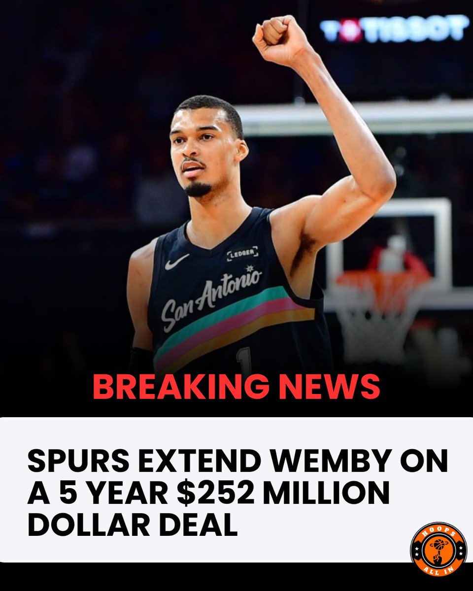 hoopsallin_'s tweet photo. BREAKING NEWS 🚨- San Antonio Spurs extend Victor Wembanyama on a 5 year $252 Million dollar rookie max extension 

#fyp #nbafreeagency #sanantoniospurs #victorwembanyama https://t.co/WaRcir9qkM