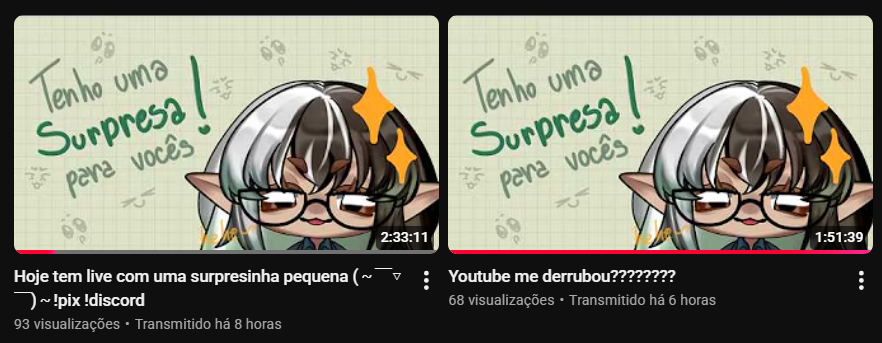 JhanaVT's tweet photo. Hoje tem duas lives graças ao youtube (~ ̄▽ ̄)~
que derrobou a minha live 2 VEZES por motivo BESTA, na minha opinião 눈_눈
Alguém mais está sofrendo com isso?
#stream #live #youtube #youtubebr #vtuberbr #vtuber #problema https://t.co/6lQwfV71if