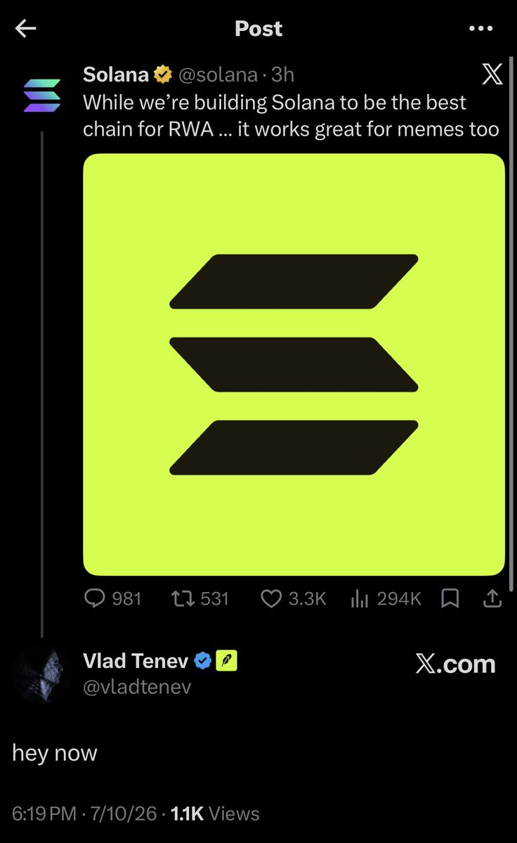 swerzyy1's tweet photo. @vladtenev vs @solana 

🤣🤣 Vlad on a generational run right now https://t.co/wHDdddOVhx