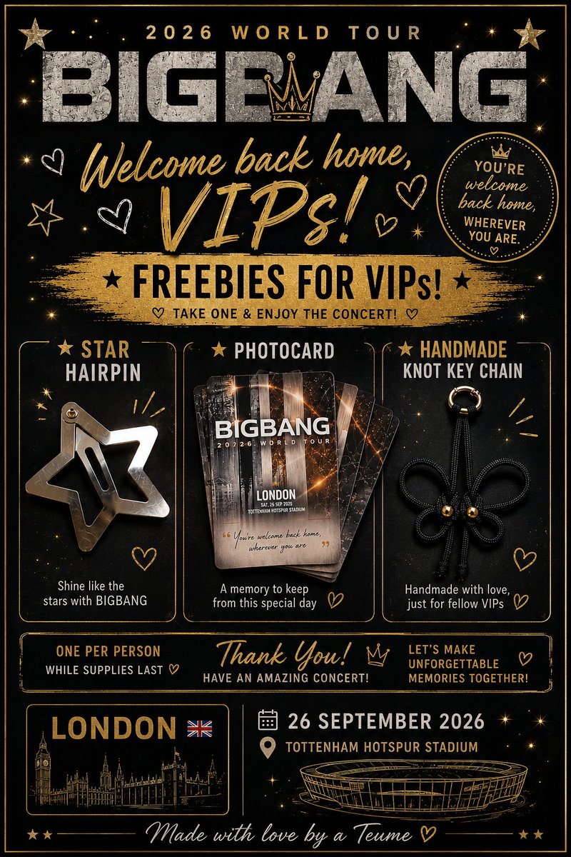 HeLi_Xuan's tweet photo. Freebies are slowly coming together... 💛✨
Counting down the days until I can share them with the amazing VIPs I'll meet in London. 👑🎁

See you at BIGBANG in London — 26 September 2026 | Tottenham Hotspur Stadium 💛

#BIGBANG #BIGBANGinLondon #VIP #BIGBANG2026 https://t.co/qyilp7VQlM