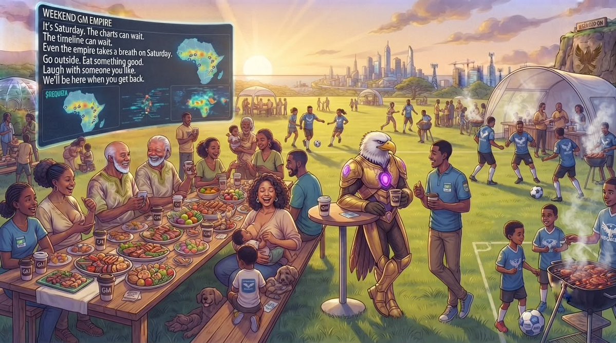 realrequiza's tweet photo. Weekend GM Empire. 🦅

It's Saturday.

The charts can wait.
The timeline can wait.
Even the empire takes a breath on Saturday.

Go outside.
Eat something good.
Laugh with someone you like.

We'll be here when you get back. ✊🏾

🌐 https://t.co/7uZxsQcQlS

🐦 https://t.co/YRuoLS4YzK

💬 https://t.co/L4FNCQVdss