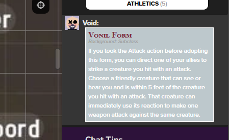 Moonlitvoid_'s tweet photo. @roll20app idk if this is something that can be fixed but like on Star wars 5e if youre using darkmode it's really difficult to see texts of specific abilities on your sheet and I am /gen wondering if this could maybe be updated so that its like, visible https://t.co/zN5oMpOHVT