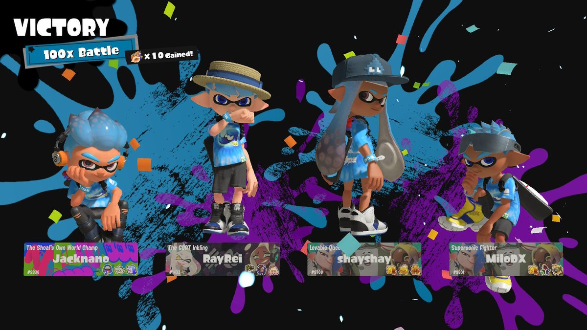JackNano_'s tweet photo. So apparently by random chance i ran into @shayshayshamera during the splatfest and to my shock… it’s a 100x battle. 🤣 https://t.co/NkrSfo49M0