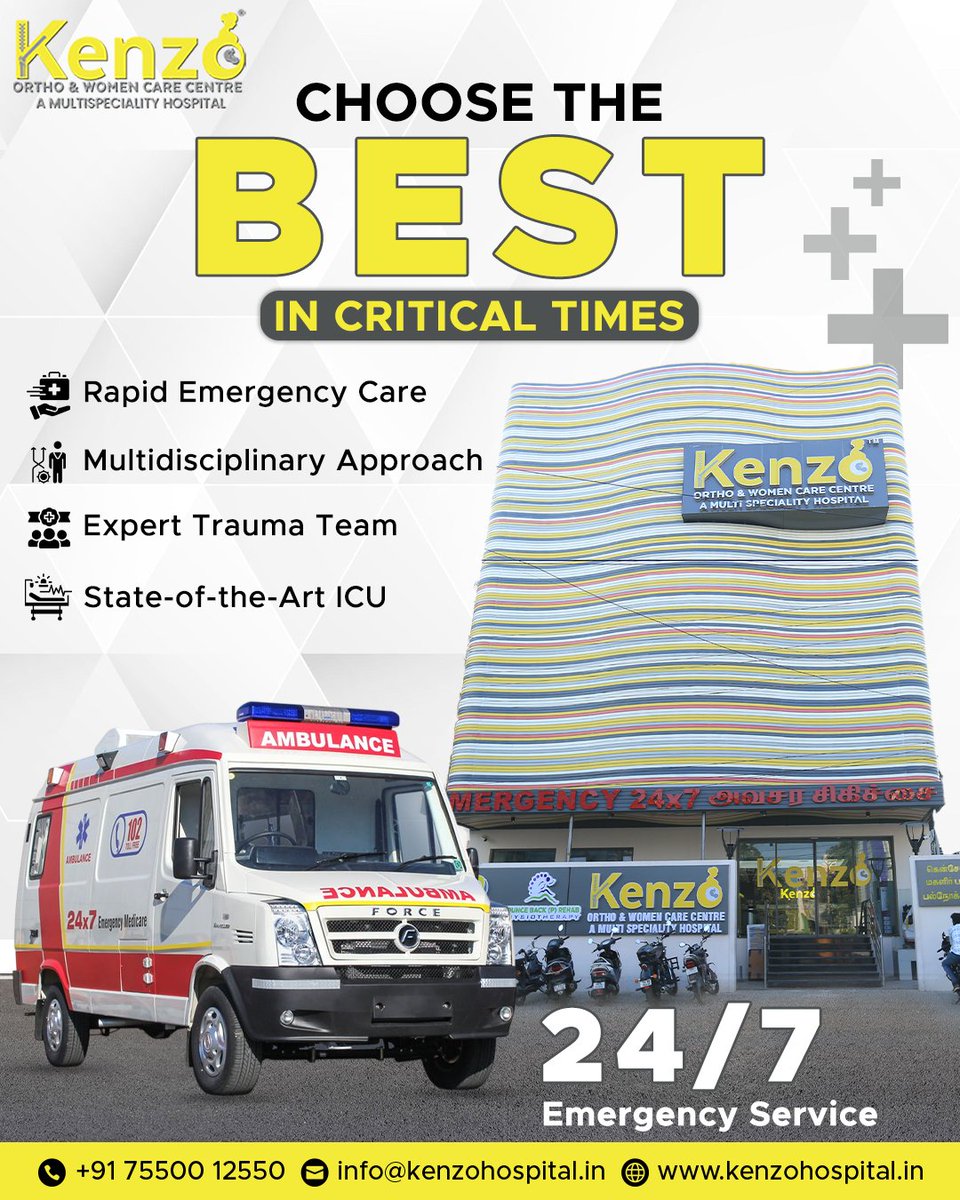 KenzoHospital's tweet photo. Choose the Best in Critical Times.

Medical emergencies demand immediate action and trusted care.

At Kenzo Ortho &amp; Women Care Centre, our 24/7 emergency team delivers rapid diagnosis, expert trauma care, and advanced critical care when every second matters. https://t.co/9mBi1AGLAQ