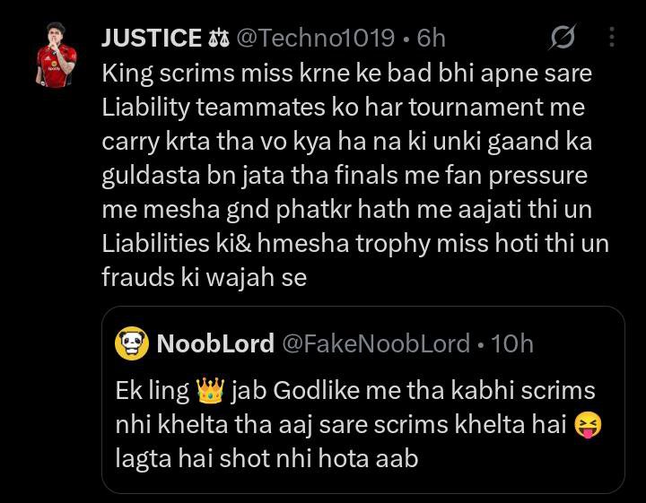 FakeNoobLord's tweet photo. Without Mino ke final ke liye qualify nhi ho rahe the ling and nobody wants to play with ling 👑 😆

 🏆-Liability Out😏
        Trophy in 🤫💀 https://t.co/6q7KqwTm3G
