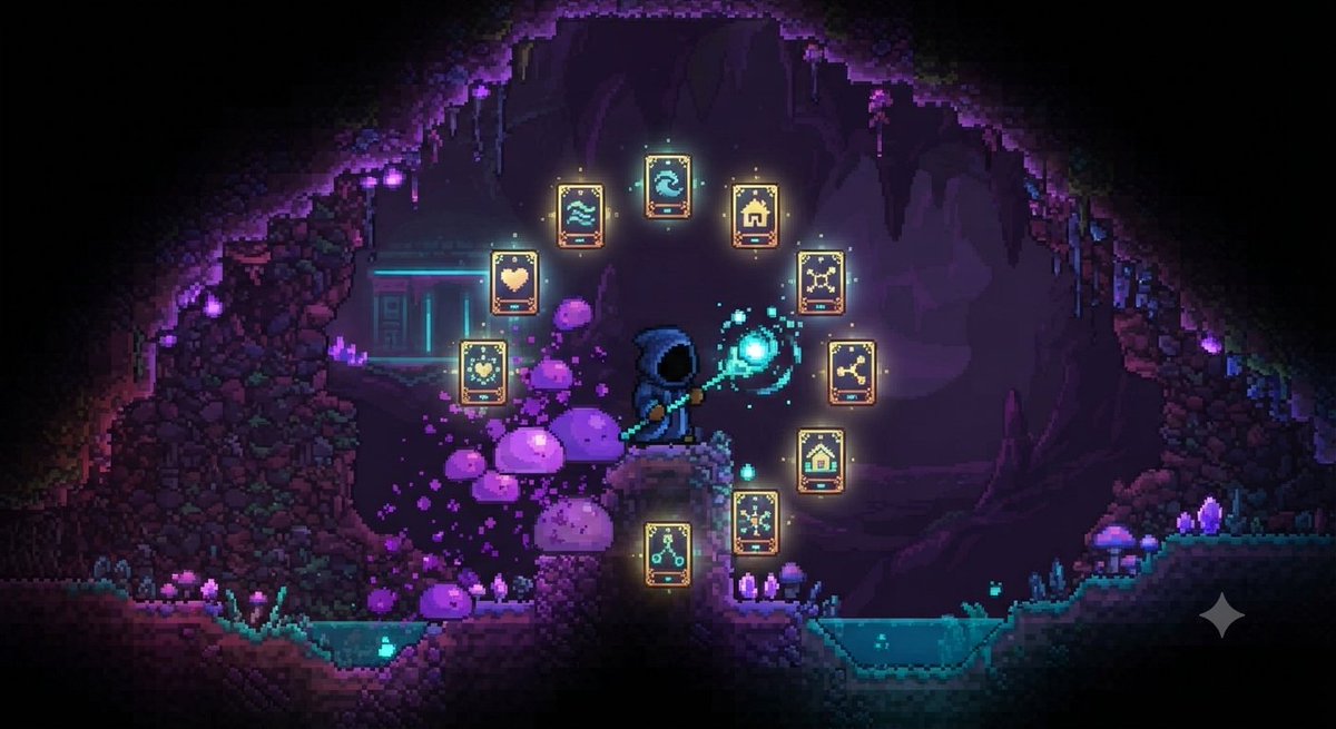 CryptoKroo's tweet photo. Deep in the glowing caverns, secrets await. 🔮 What do you think this mysterious wheel of runes triggers? 

Let’s hear your wildest gameplay theories! 👇

​#IndieGame #GameDev #PixelArt #AungsEchoes https://t.co/sd3QjE9ctP