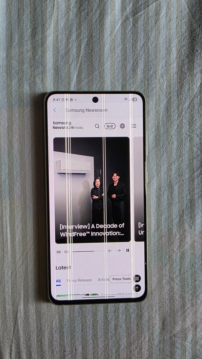CAnikunjpadia's tweet photo. Is it fair that my S21 FE got a green line right after an official software update, and I'm now asked to pay ₹14K  @SamsungIndia Please approve a one-time goodwill display replacement. I genuinely can't afford this. Complaint: 4438445311  #GreenLineIssue #Samsung @SamsungMobile https://t.co/iWOqHPfSTh